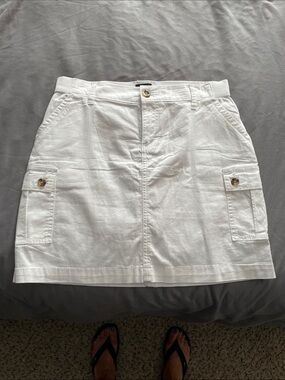 White Cargo Pocket Cotton Skirt
